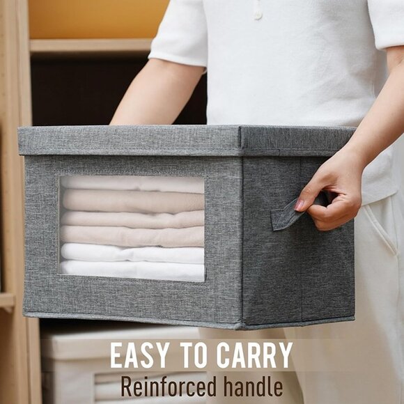 NEW 3 Pack Storage Bins with Lids, Fabric Foldable Storage Bins with Soft Cord - Picture 4 of 8